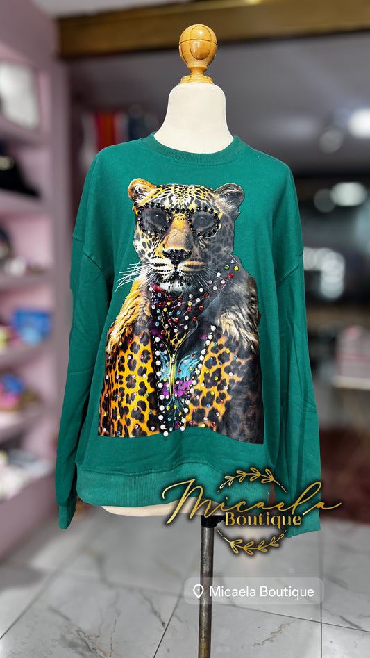 Suéter verde leopardo