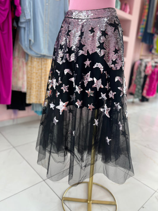 Falda estrellas plata