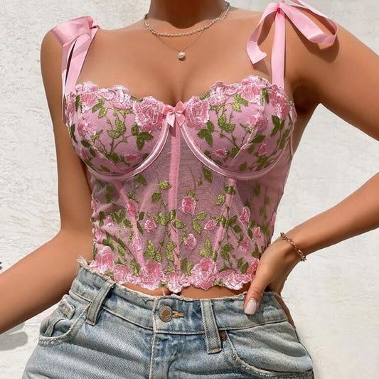 Croptop rosa encaje