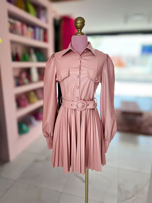 Vestido piel sintética rosa