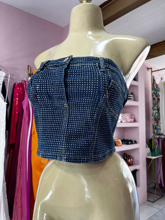 Croptop Denim y pedrería