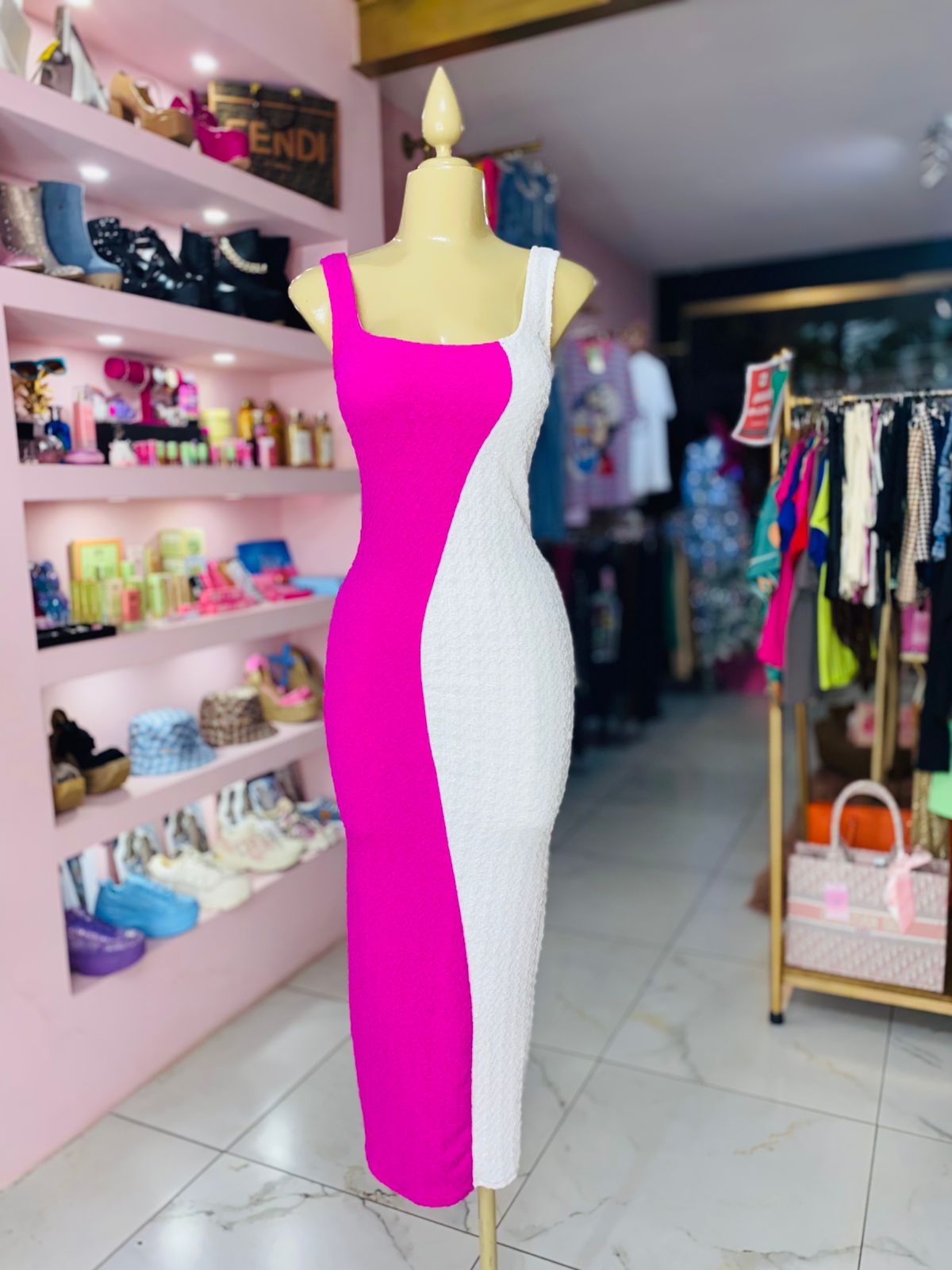 Vestido bicolor rosa/blanco