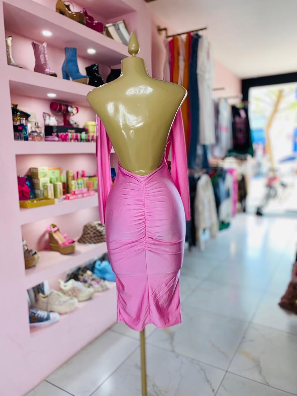 Vestido outshoulder rosa