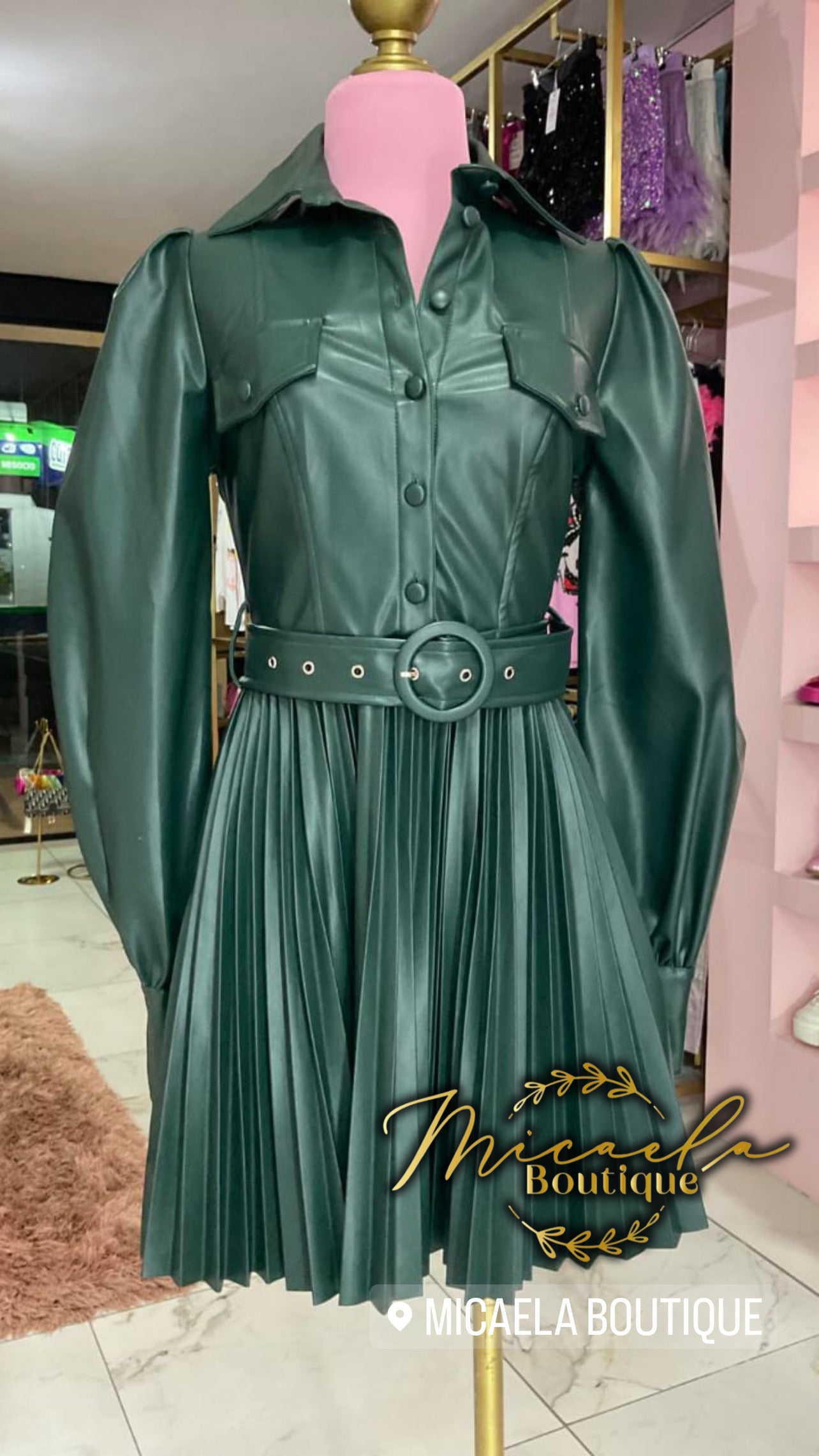 Vestido verde vinipiel