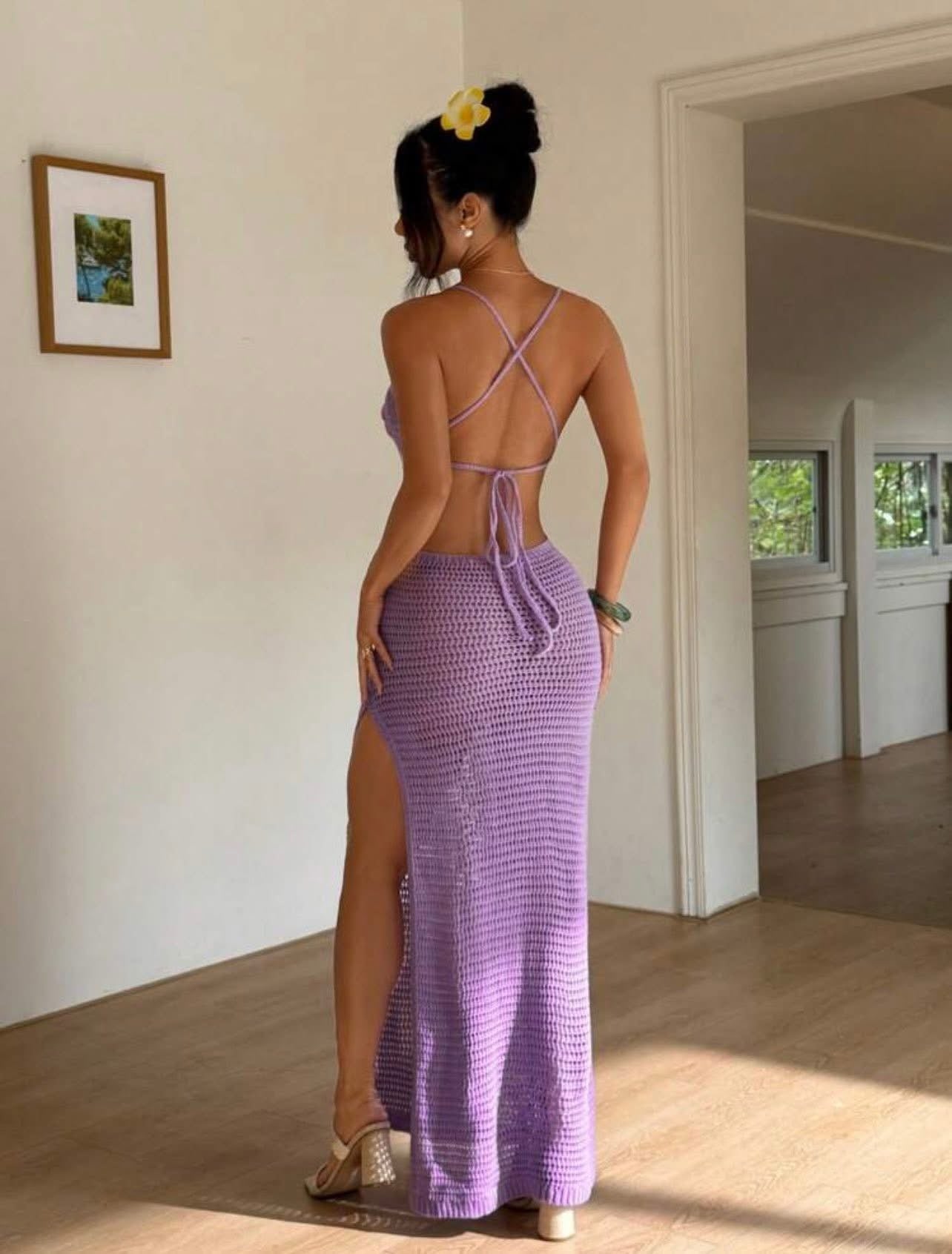 Vestido crochet lila